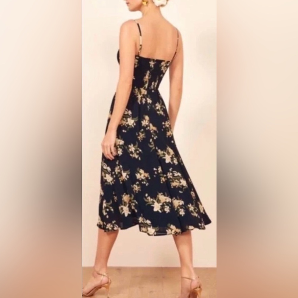 Reformation Navy Floral Midi Dress pre-owned - Picture 2 of 8